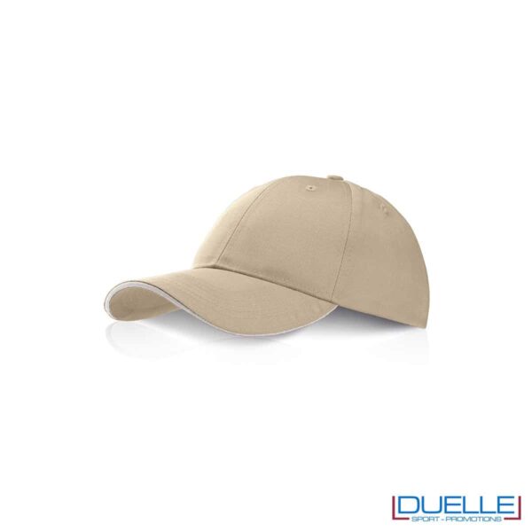 Cappellino personalizzato con visiera a sandwich beige, cappellini promozionali beige