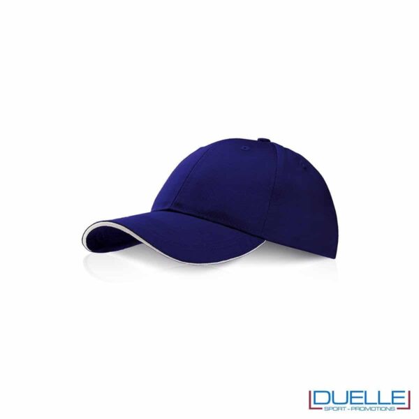 Cappellino personalizzato con visiera a sandwich blu, cappellini promozionali blu