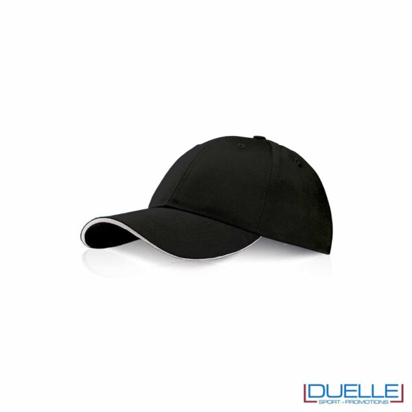 Cappellino personalizzato con visiera a sandwich nero, cappellini promozionali nero