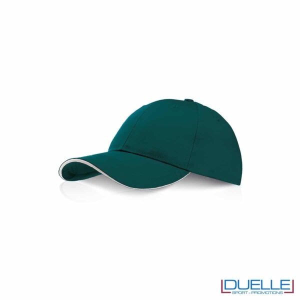 Cappellino personalizzato con visiera a sandwich verde scuro, cappellini promozionali verde scuro