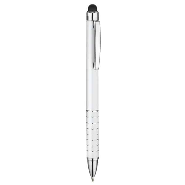 penna touch screen personalizzata in alluminio laccato argentato, gadget aziendali personalizzati
