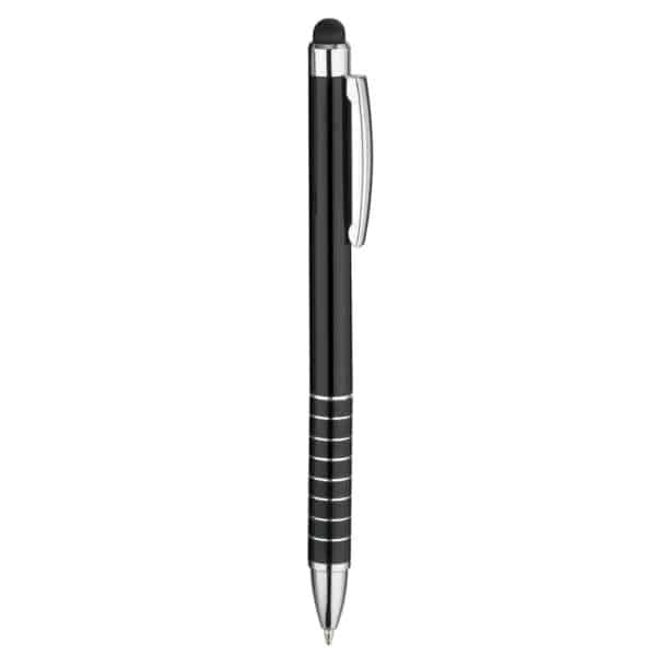 penna touch screen personalizzata in alluminio laccato nero, gadget aziendali personalizzati