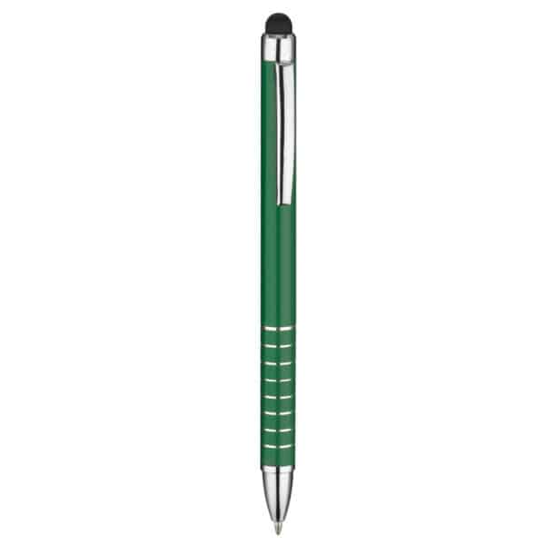 penna touch screen personalizzata in alluminio laccato verde, gadget aziendali personalizzati