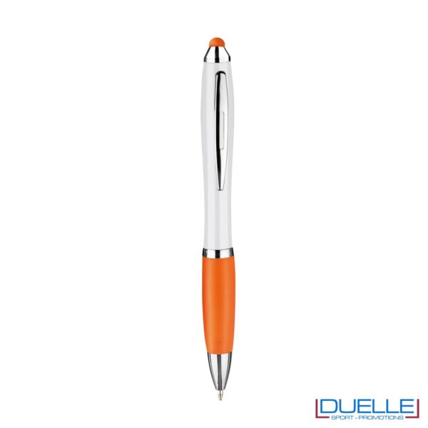 penna touch screen personalizzata in plastica arancione, gadget aziendali personalizzati