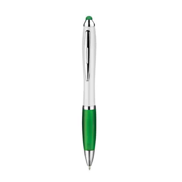 penna touch screen personalizzata in plastica verde, gadget aziendali personalizzati