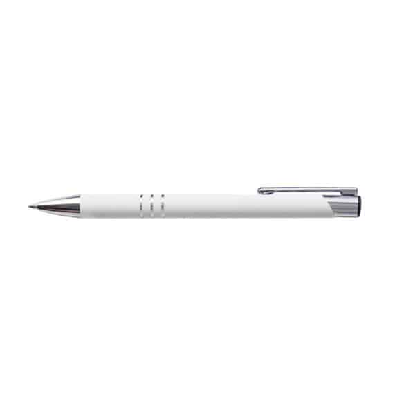 penna personalizzabile in metallo con finitura soft touch bianca, penne personalizzate promozionali soft touch bianco