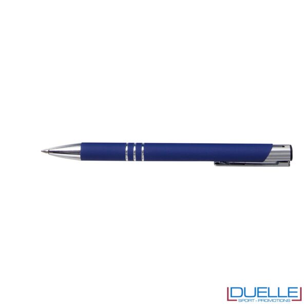 penna personalizzabile in metallo con finitura soft touch blu, penne personalizzate promozionali soft touch blu