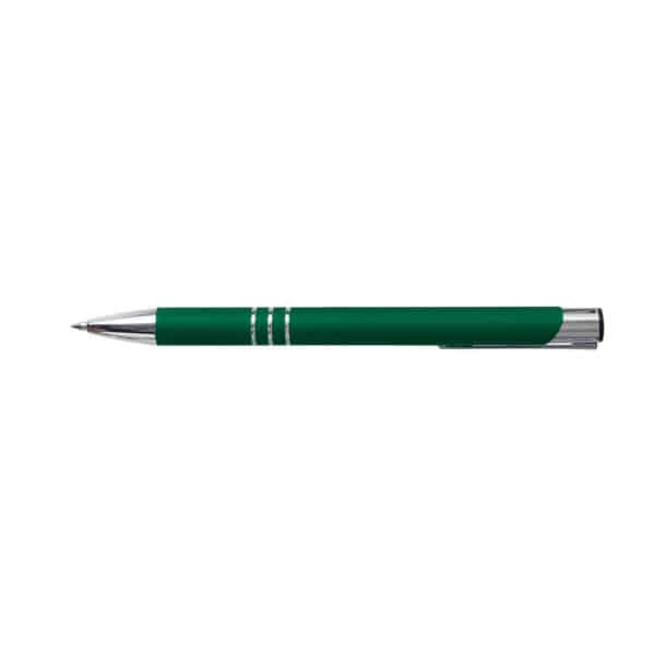 penna personalizzabile in metallo con finitura soft touch verde scuro, penne personalizzate promozionali soft touch verde scuro