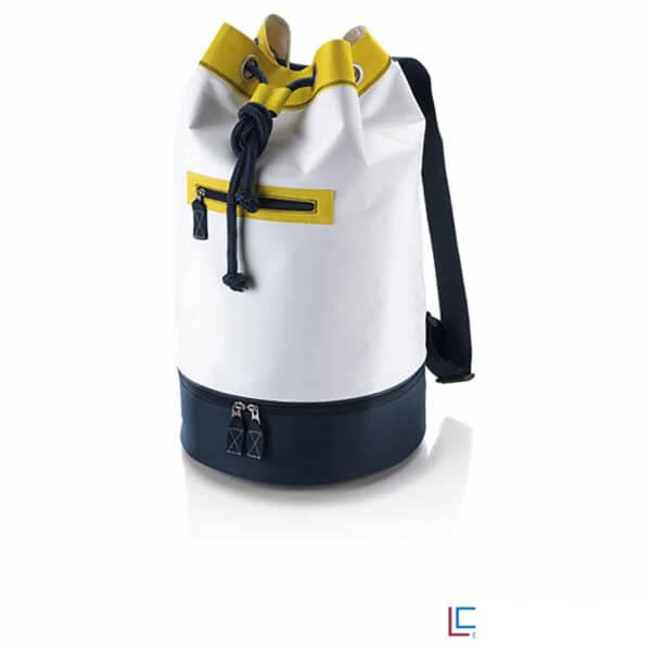 sacche mare personalizzate bianca e gialla, zaini mare personalizzabili