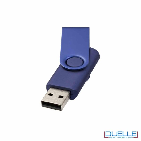 chiavetta USB personalizzata in colore blu con scocca in alluminio anodizzato, memoria USB personalizzata