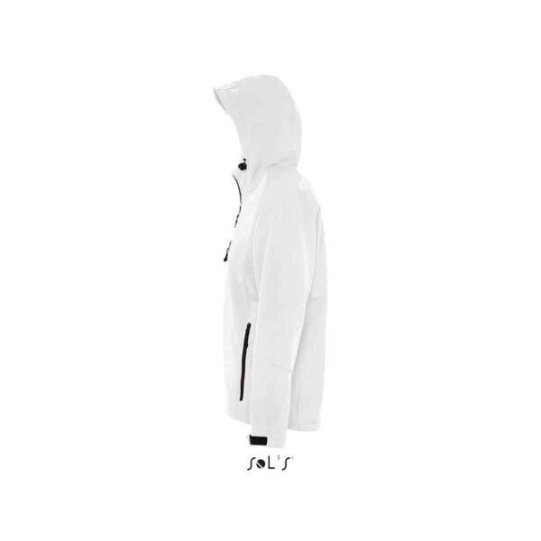 foto laterale di giacca softshell personalizzata in colore bianco, foto laterale di giubbotti softshell personalizzati