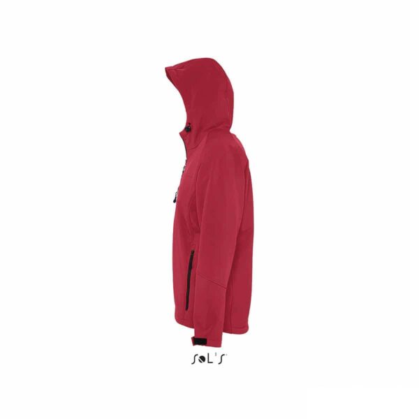foto laterale di giacca softshell personalizzata in colore rosso, foto laterale di giubbotti softshell personalizzati
