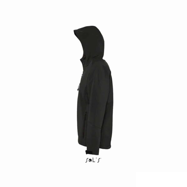 foto laterale di giacca softshell personalizzata in colore nero, foto laterale di giubbotti softshell personalizzati