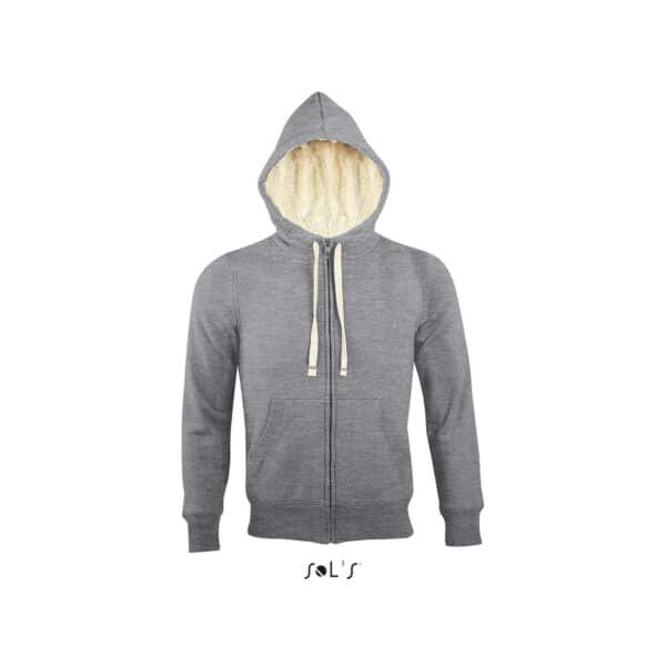 felpa personalizzata con cappuccio e pelo sherpa in colore grigio, felpe personalizzate