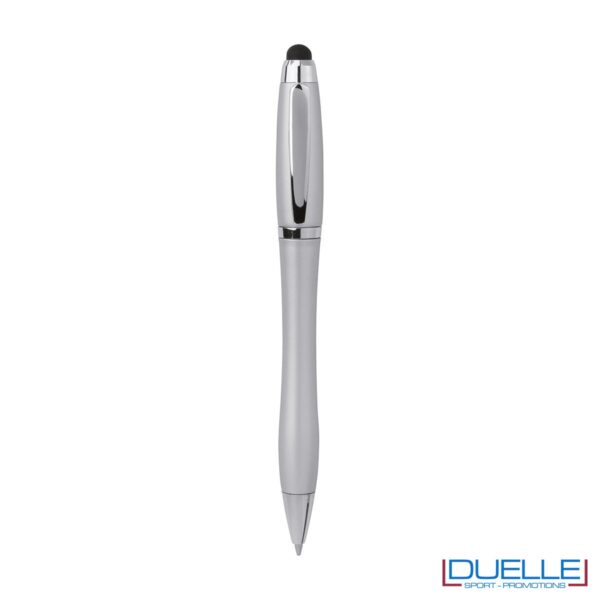 Penna touch screen a sfera in plastica con clip e puntale in metallo