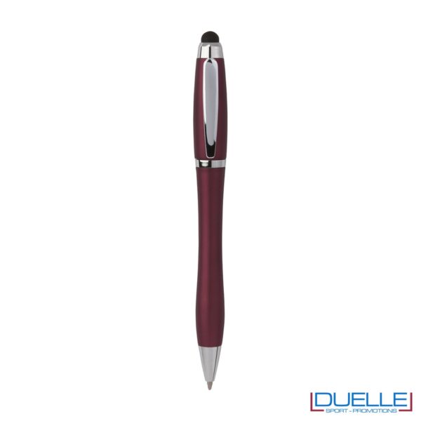 Penna touch screen a sfera in plastica con clip e puntale in metallo