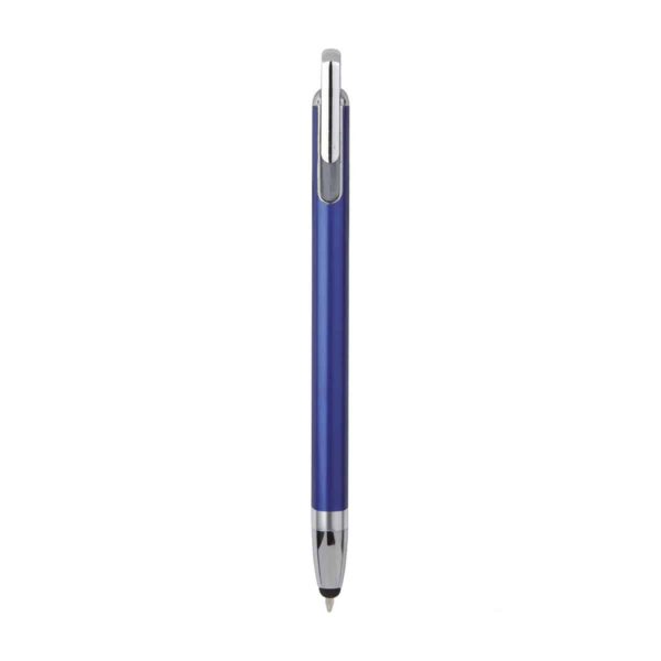 Penna touch screen con fusto interamente in metallo e puntale in plastica colore blu