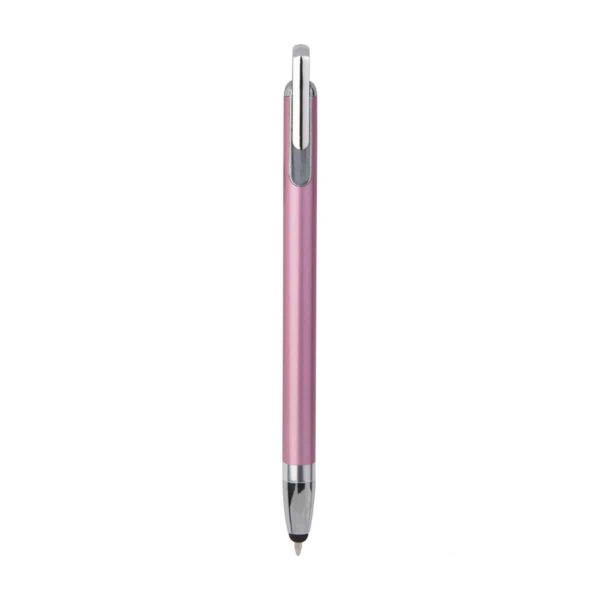 Penna touch screen con fusto interamente in metallo e puntale in plastica colore rosa