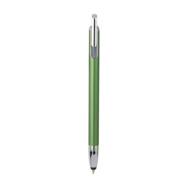 Penna touch screen con fusto interamente in metallo e puntale in plastica colore verde