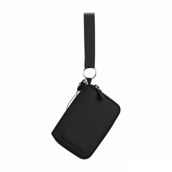 portacellulare da collo con cerniera e foro per cuffie in colore nero personalizzato, gadget estate, gadget personalizzati