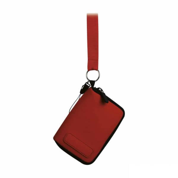 portacellulare da collo con cerniera e foro per cuffie in colore rosso personalizzato, gadget estate, gadget personalizzati