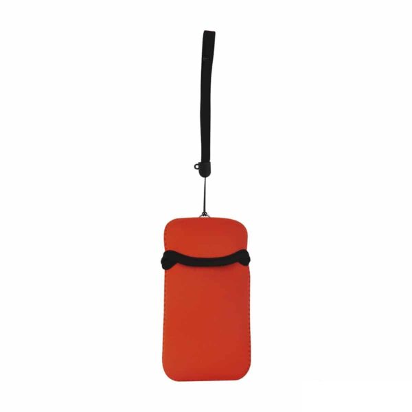 Portacellulare personalizzato in neoprene colore ARANCIO da appendere al collo. gadget estivi personalizzati, gadget personalizzati