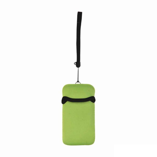 Portacellulare personalizzato in neoprene colore VERDE ACIDO da appendere al collo. gadget estivi personalizzati, gadget personalizzati