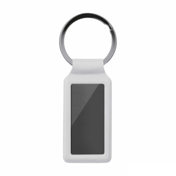 portachiavi personalizzato rettangolare in metallo gun metal con profilo bianco