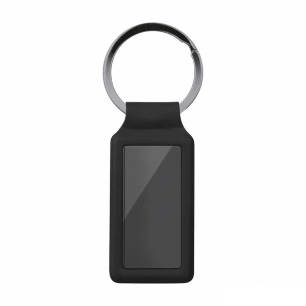 portachiavi personalizzato rettangolare in metallo gun metal con profilo nero