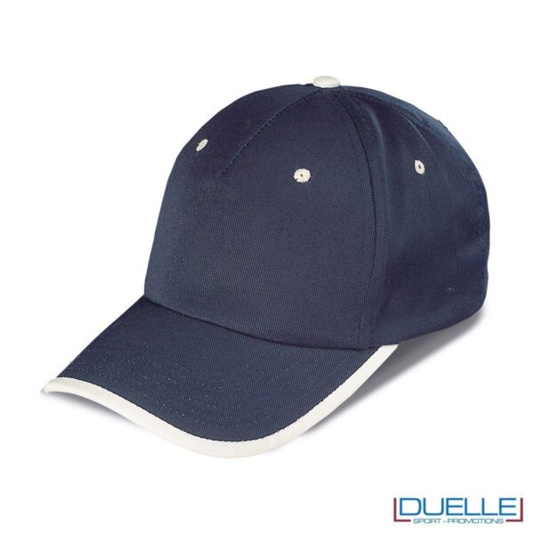 cappellino personalizzato a 5 pannelli con orlo a contrasto, colore blu navy