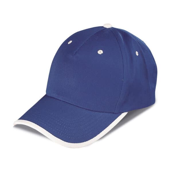 cappellino personalizzato a 5 pannelli con orlo a contrasto, colore blu royal