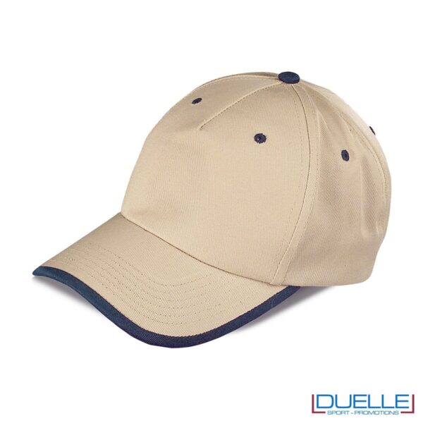cappellino personalizzato a 5 pannelli con orlo a contrasto, colore kaki