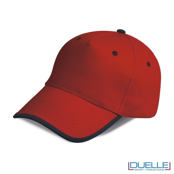 cappellino personalizzato a 5 pannelli con orlo a contrasto, colore rosso