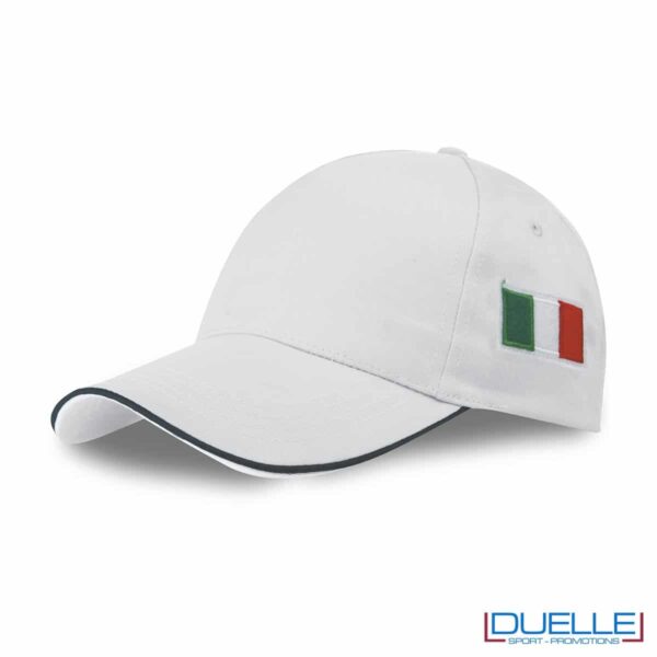 cappellino personalizzato 5 pannelli con bandiera tricolore colore bianco