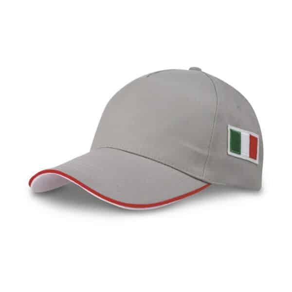 cappellino personalizzato 5 pannelli con bandiera tricolore colore grigio