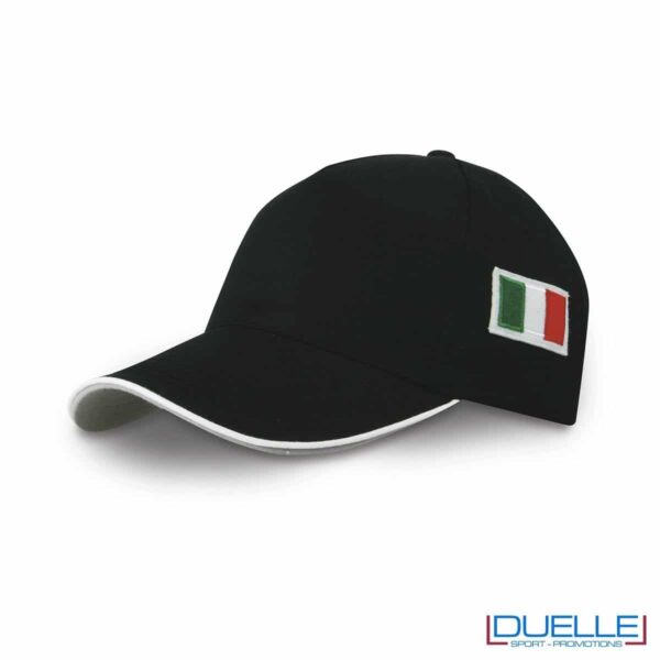 cappellino personalizzato 5 pannelli con bandiera tricolore colore nero