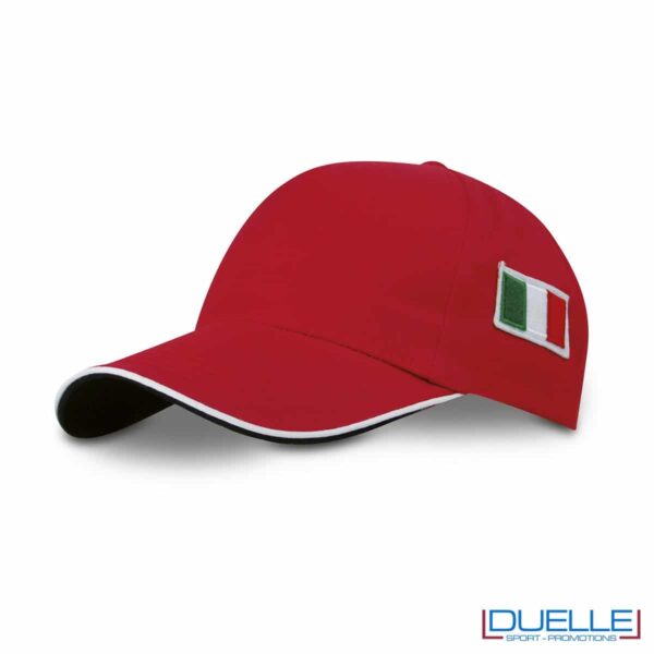 cappellino personalizzato 5 pannelli con bandiera tricolore colore rosso