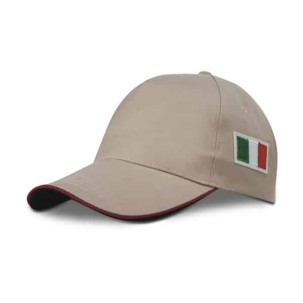 cappellino personalizzato 5 pannelli con bandiera tricolore colore kaki