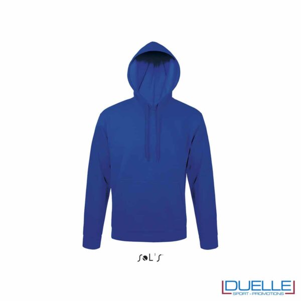 felpa personalizzata con cappuccio senza zip in colore blu royal