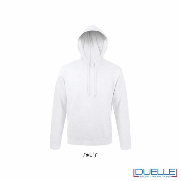 felpa personalizzata con cappuccio senza zip in colore bianco