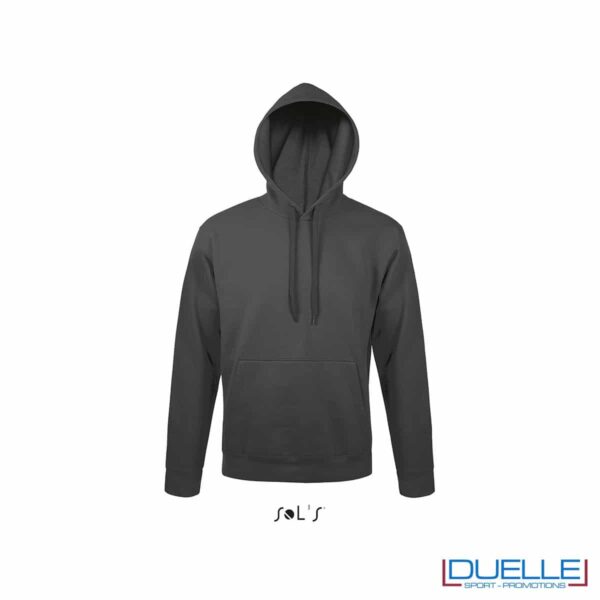 felpa personalizzata con cappuccio senza zip in colore grigio scuro