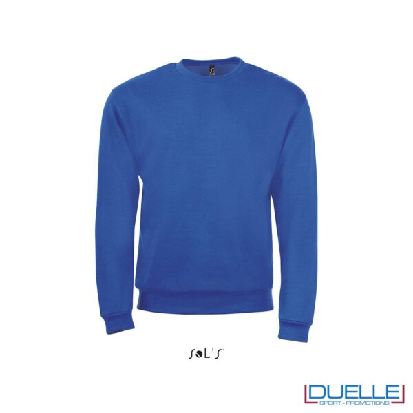 felpa personalizzata con girocollo in colore blu royal, felpe personalizzate, abbigliamento promozionale personalizzato