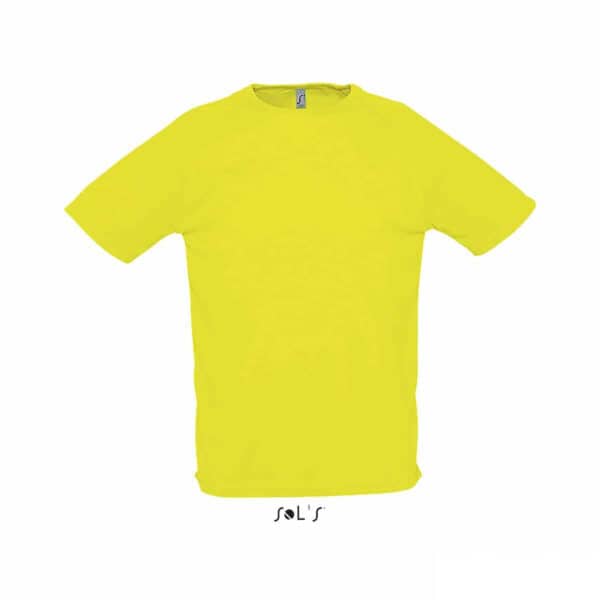 t-shirt sportiva colore giallo fluo con effetto traspirante, abbigliamento sportivo personalizzato