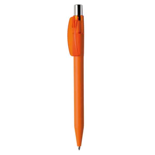 Penna Made in Italy personalizzata arancione effetto gommato clip trasparente, gadget aziendali, penne personalizzate, gadget personalizzati, articoli promozionali