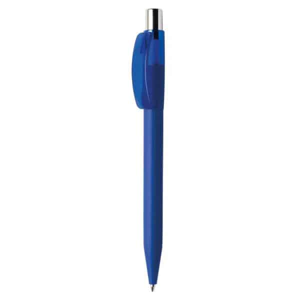Penna Made in Italy personalizzata blu effetto gommato clip trasparente, gadget aziendali, penne personalizzate, gadget personalizzati, articoli promozionali